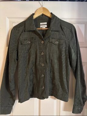 Christopher & Banks Olive Green Button-Front Women’s Jacket Floral Embossed